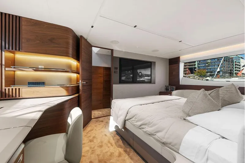 S72531 Yacht Photos Pics Luxurious interior of 2025 Princess S72 yacht with modern design and elegant furnishings.