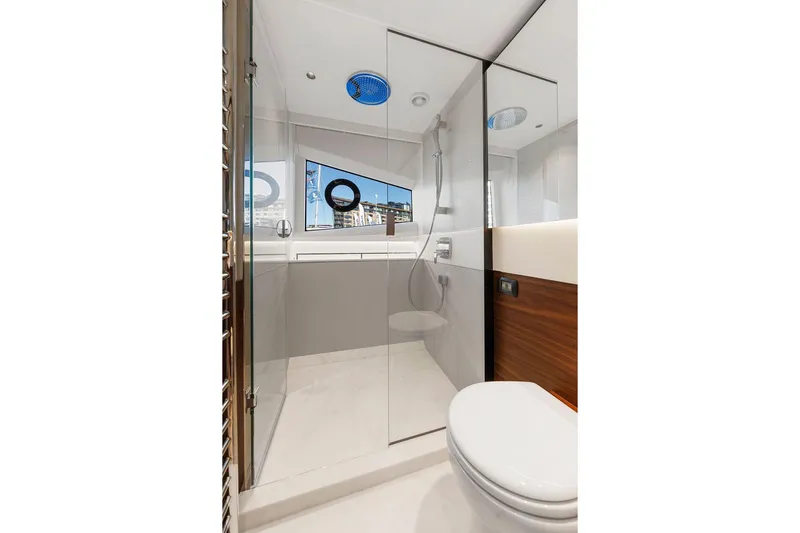 S72531 Yacht Photos Pics Luxurious bathroom in 2025 Princess S72 yacht with modern shower and sleek design.