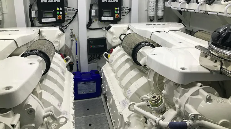  Yacht Photos Pics Engine room of 2017 Princess 68 yacht with dual MAN engines.