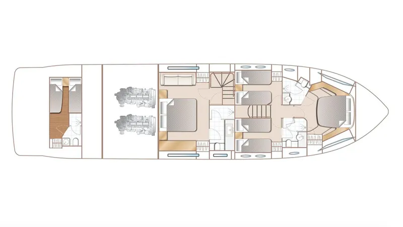  Yacht Photos Pics Floor plan of a 2017 Princess 68 yacht, showcasing cabin and engine layout.
