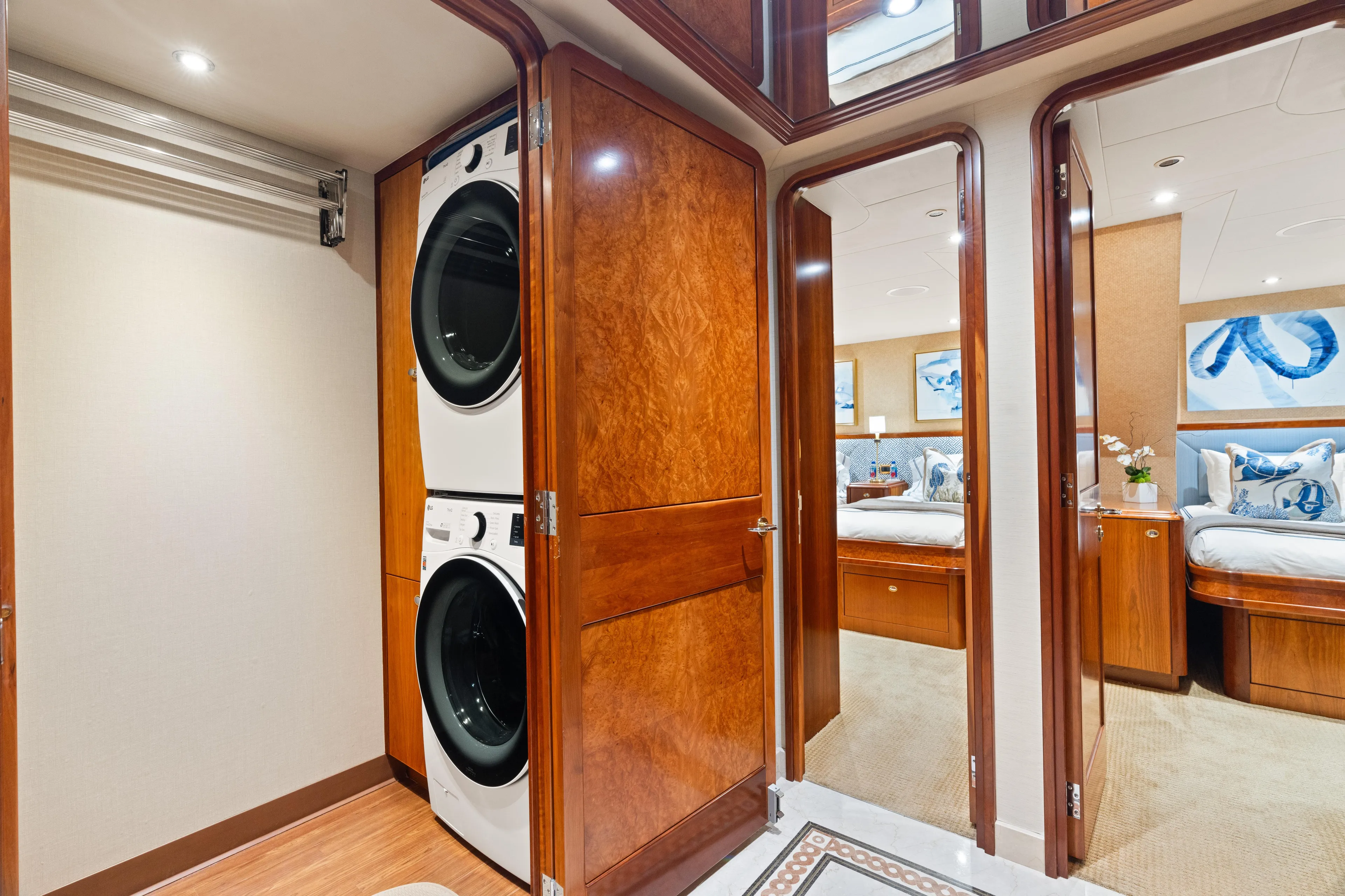 Elysian Yacht Photos Pics Luxurious laundry area on 2004 Westport 130 Tri-Deck Motor Yacht.