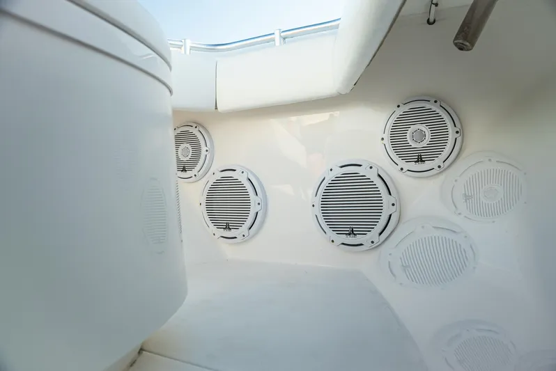  Yacht Photos Pics 2015 Contender 32 ST boat interior with multiple round speakers installed.