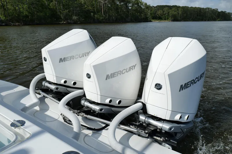 Warranty X Trailer Yacht Photos Pics Triple Mercury outboard engines on a 2022 Yellowfin 34 Offshore boat.