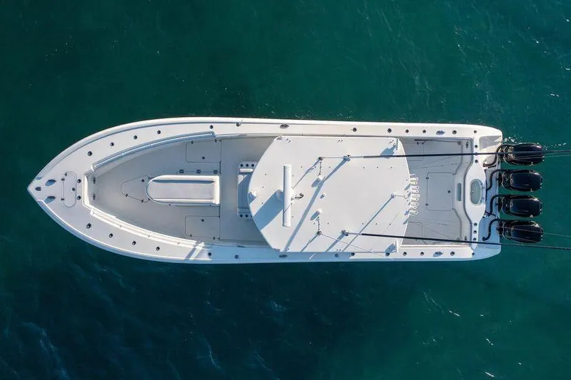  Yacht Photos Pics Aerial view of 2016 Yellowfin 39 Offshore boat on clear water.