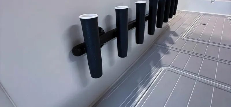  Yacht Photos Pics Rod holders on a 2019 Freeman 42 LR boat deck.