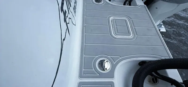  Yacht Photos Pics Freeman 42 LR 2019 boat deck with non-slip surface and utility features.