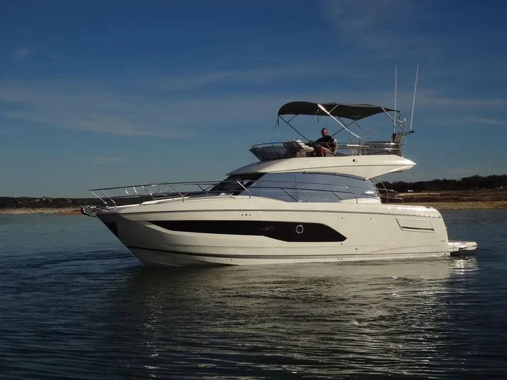  Yacht Photos Pics 2024 Prestige 420F yacht on calm water.