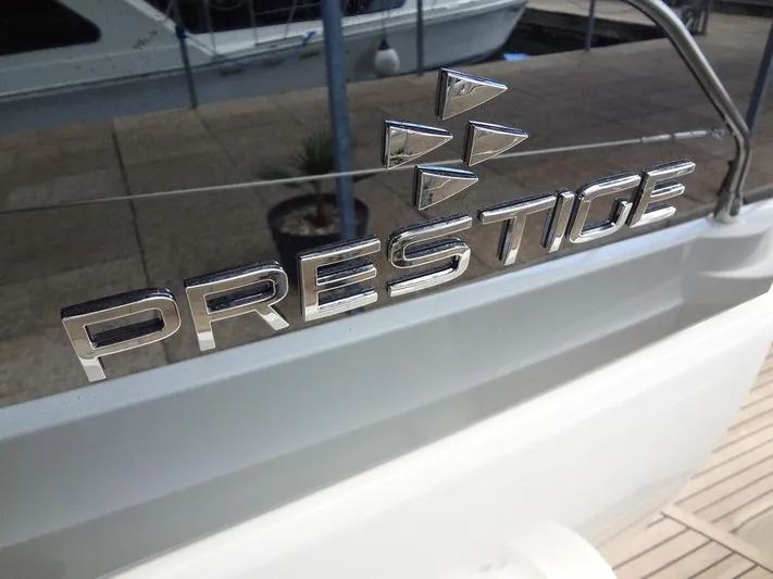  Yacht Photos Pics Prestige 420F 2024 yacht logo on boat exterior.