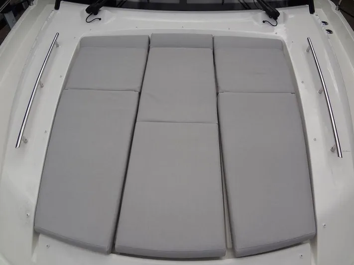  Yacht Photos Pics 2024 Prestige 420F boat with cushioned sunbathing area.