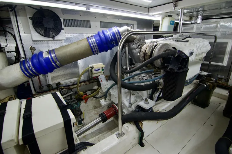 Pangea Yacht Photos Pics Engine room of 2007 Norseman 560 Sedan with visible machinery and components.