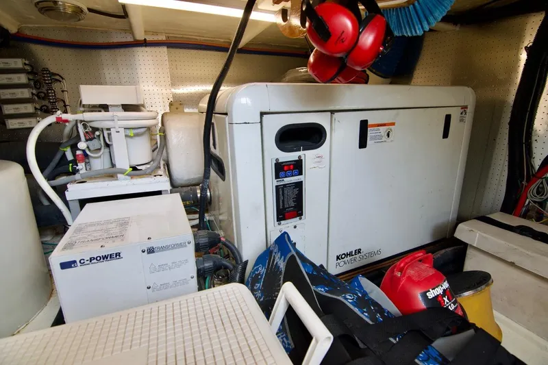 Pangea Yacht Photos Pics Engine room of 2007 Norseman 560 Sedan with Kohler power systems and equipment.