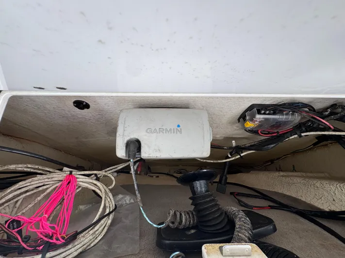  Yacht Photos Pics 2016 Sea Fox 288 Commander electronics compartment with Garmin device and wiring.