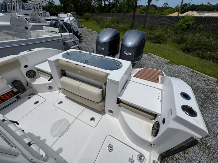  Yacht Photos Pics 2016 Sea Fox 288 Commander boat deck with dual 300 horsepower engines.