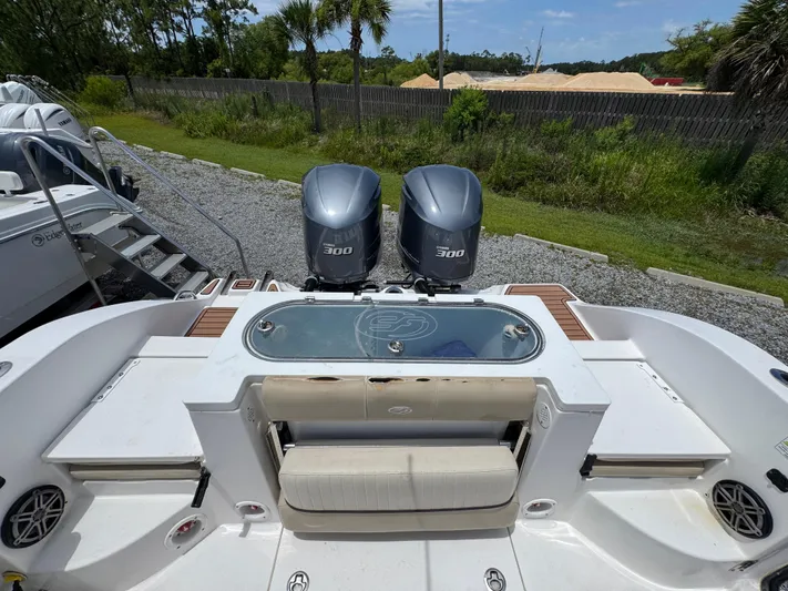  Yacht Photos Pics 2016 Sea Fox 288 Commander boat with dual 300 horsepower engines, rear seating, and spacious deck.