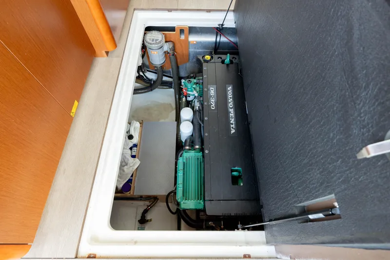 Smooth Yacht Photos Pics 2019 Beneteau Swift Trawler 30 engine compartment with Volvo Penta engine.