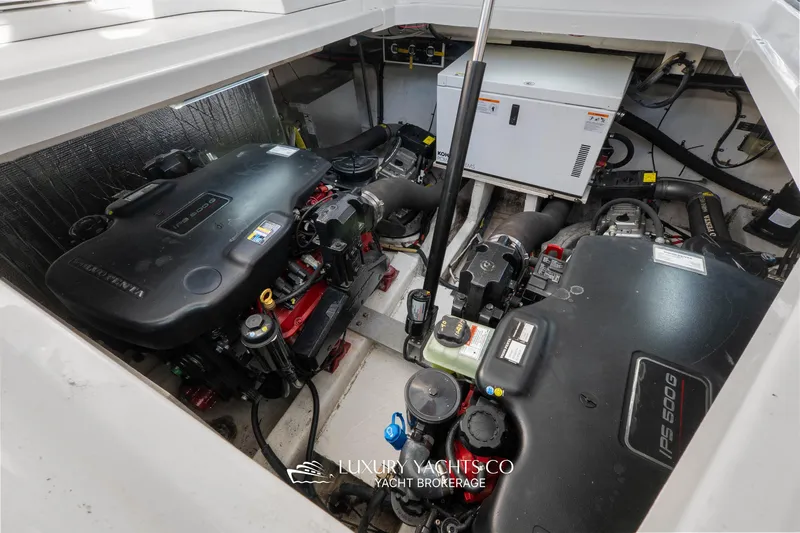  Yacht Photos Pics Engine room of 2009 Cruisers Yachts 360 Express, featuring dual IPS 500G engines.