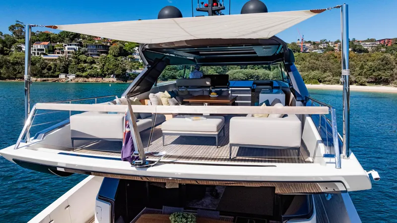 Donnachaidh Yacht Photos Pics Luxurious 2020 Sanlorenzo SX76 yacht with spacious deck and elegant seating area.