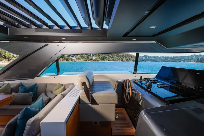 Donnachaidh Yacht Photos Pics Luxurious interior of 2020 Sanlorenzo SX76 yacht with scenic ocean view.
