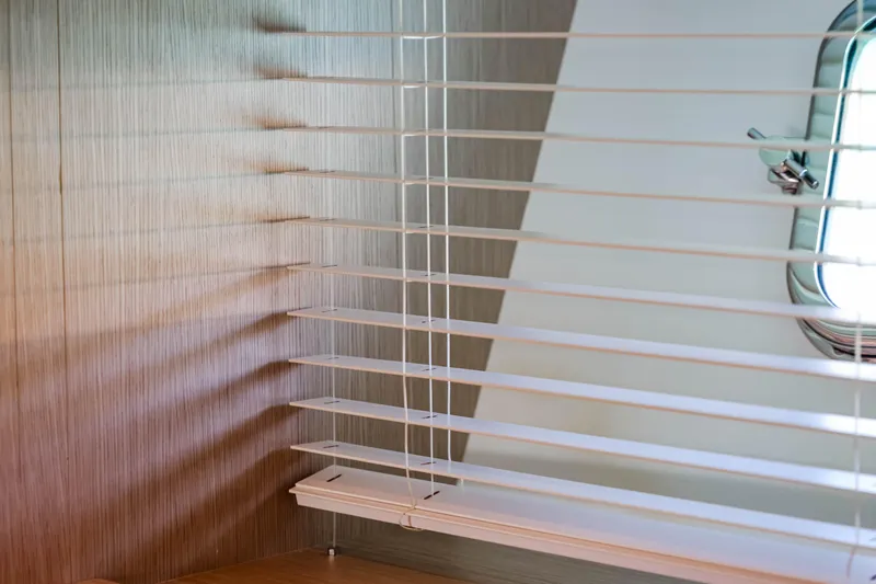 Donnachaidh Yacht Photos Pics Sanlorenzo SX76 yacht interior with window blinds, 2020 model.