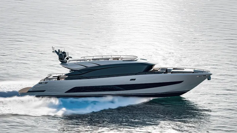  Yacht Photos Pics Luxurious 2025 AB 95 yacht cruising on open water, showcasing sleek design and elegance.