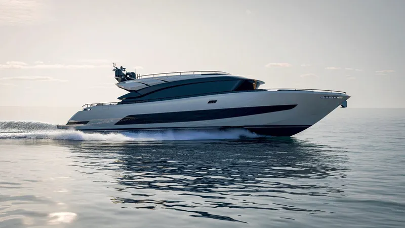  Yacht Photos Pics Luxurious 2025 AB 95 yacht cruising smoothly on calm ocean waters.