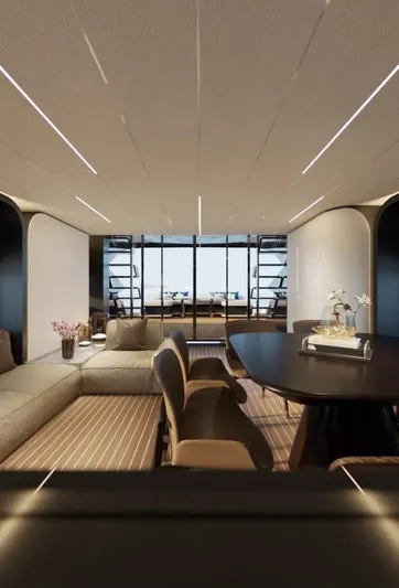  Yacht Photos Pics Luxurious interior of 2025 AB 95 yacht with modern furnishings and elegant design.