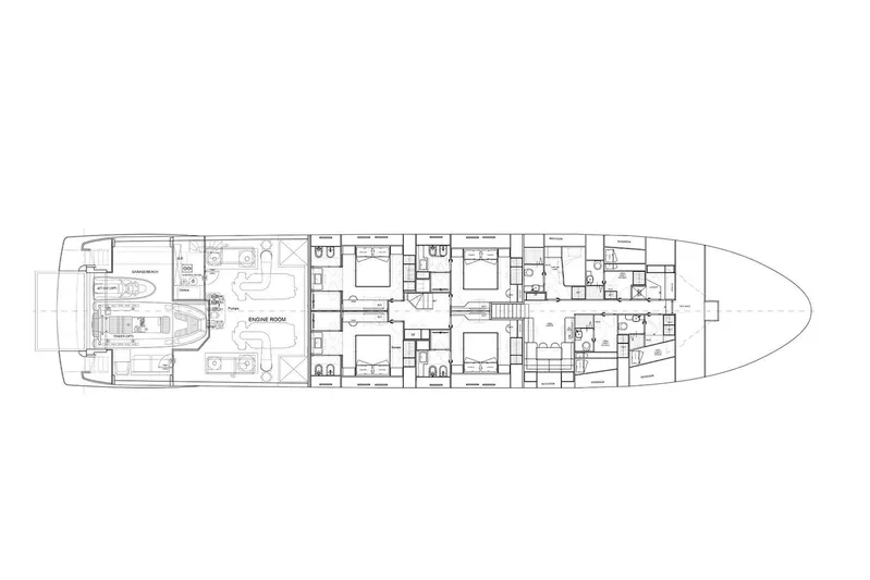  Yacht Photos Pics Floor plan of 2022 Sanlorenzo SL 120A yacht, showcasing detailed interior layout.