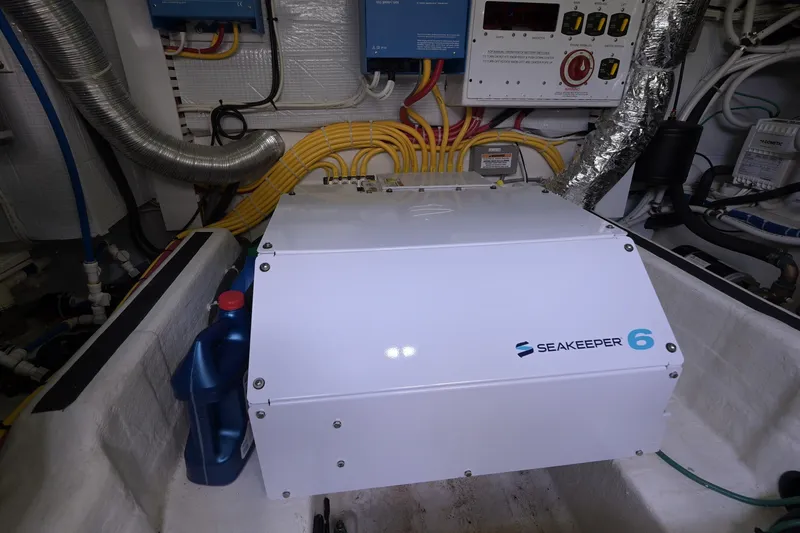 Sea Song Yacht Photos Pics Engine room of 2019 Sabre 48 Salon Express with Seakeeper 6 stabilizer system.