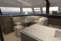 Interior of 2026 Nautitech 44 Open catamaran with modern seating and ocean view.