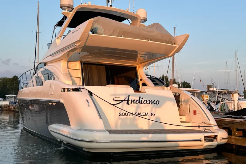Andiamo Yacht Photos Pics Luxury 2010 Azimut 55E yacht docked at marina, South Salem, NY.