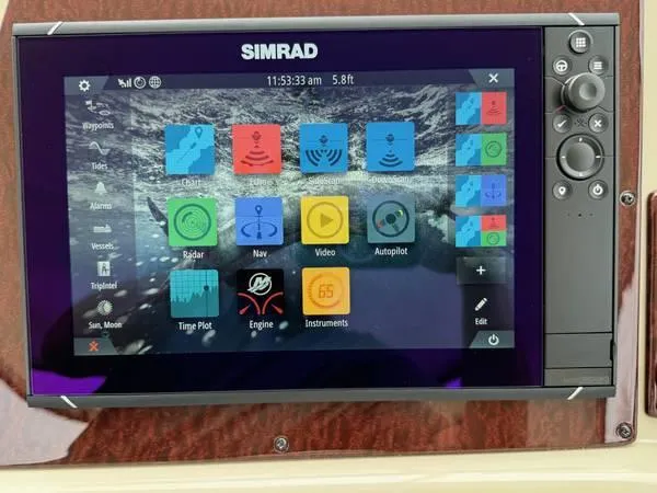  Yacht Photos Pics Simrad navigation display on 2010 Sea Ray 370 Sundancer boat dashboard.