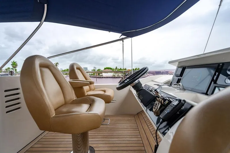  Yacht Photos Pics Flybridge helm of 2012 Princess Flybridge 72 Motor Yacht with leather seats and controls.