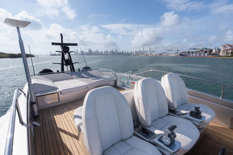 Alexandra Yacht Photos Pics Luxury 2020 Pershing 8X yacht deck with city skyline view.