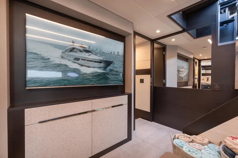Alexandra Yacht Photos Pics Interior of 2020 Pershing 8X yacht, featuring modern design and luxurious amenities.