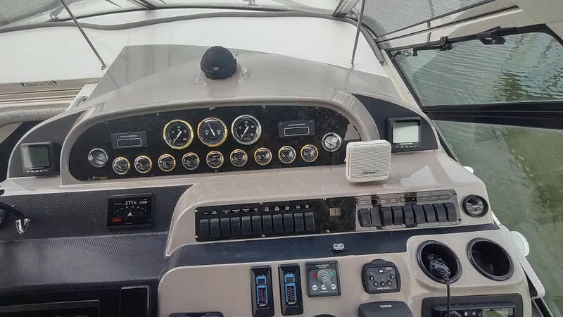  Yacht Photos Pics Dashboard of 2001 Cruisers Yachts 4450 Express Motoryacht with gauges and controls.