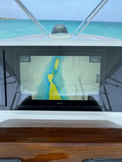  Yacht Photos Pics Navigation screen on a 2005 Hatteras 50 Convertible yacht, displaying a nautical chart.