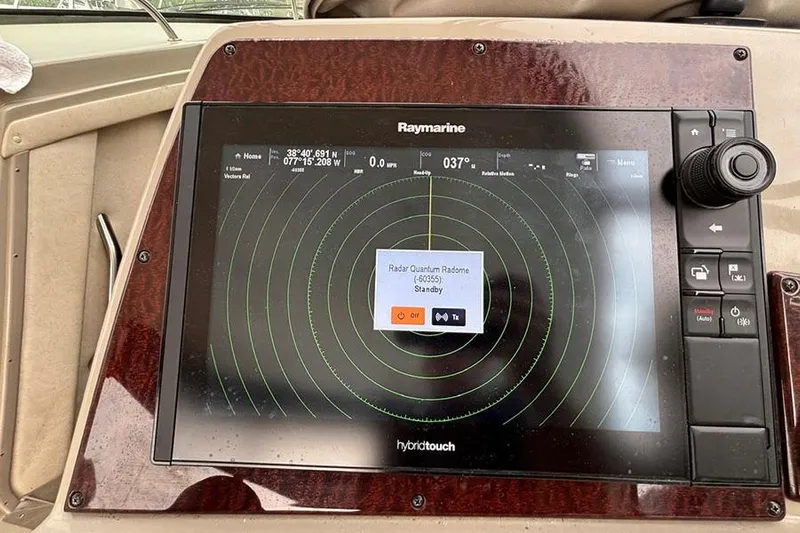  Yacht Photos Pics Raymarine radar display on 2011 Sea Ray 370 Sundancer boat, showing navigation interface.