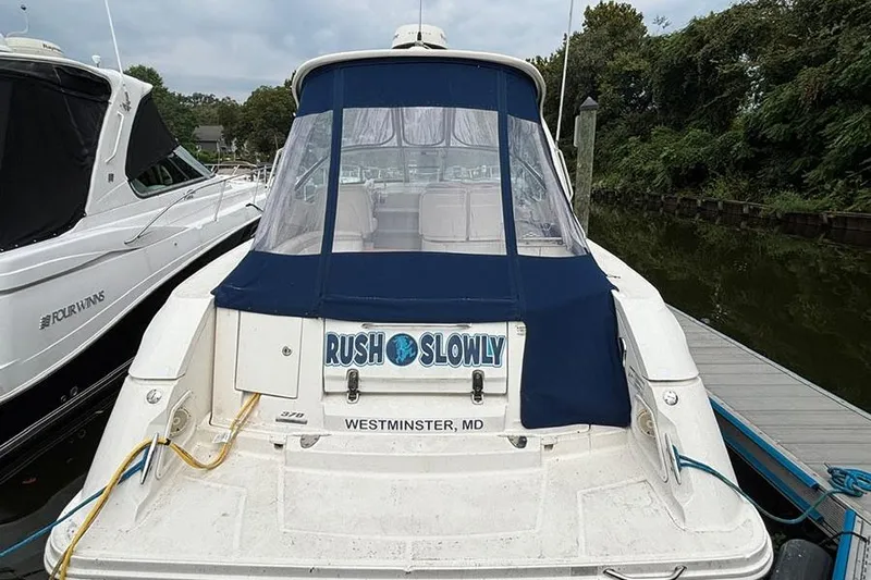  Yacht Photos Pics 2011 Sea Ray 370 Sundancer docked, featuring "Rush Slowly" name, Westminster, MD.