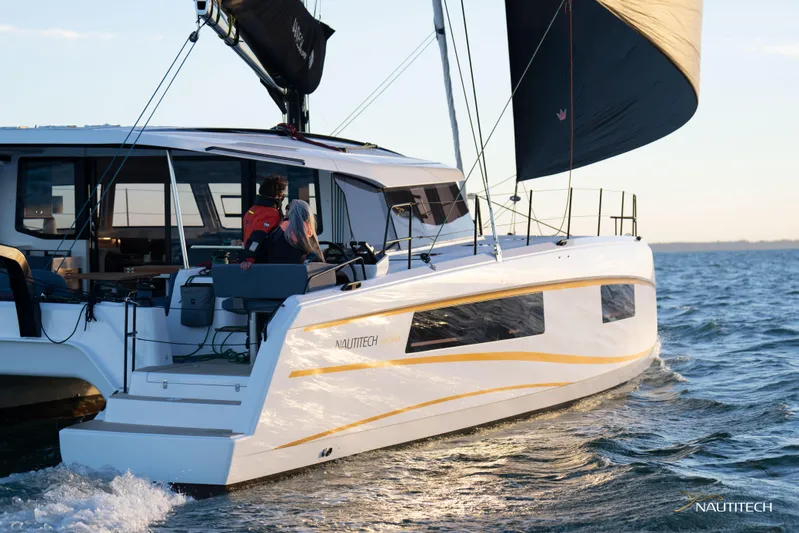 Nautitech 48 Open - Available For 2026 Delivery! Yacht Photos Pics Nautitech 48 Open 2026 sailing on open water, showcasing sleek design and modern features.