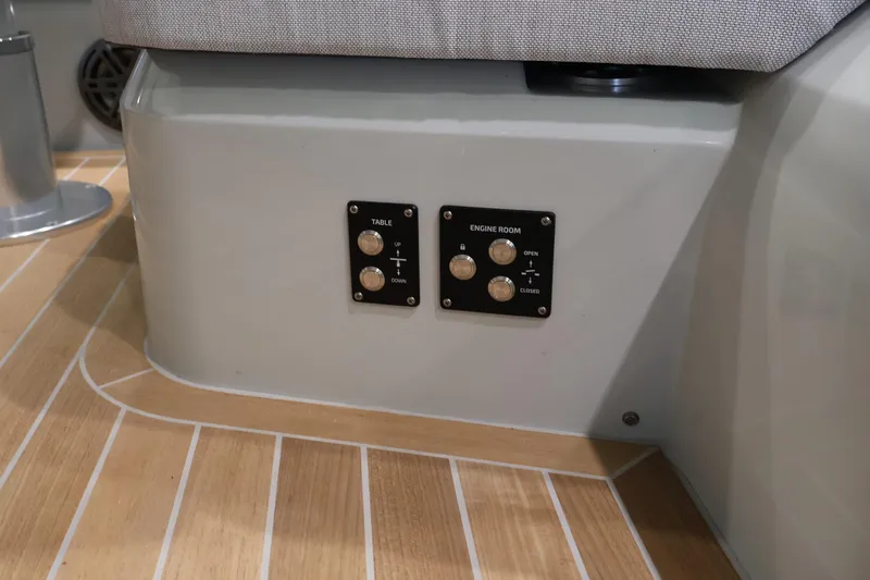  Yacht Photos Pics Control panel on SACS 13 boat, featuring table and engine room switches, 2026 model.