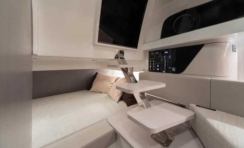  Yacht Photos Pics Interior of 2026 SACS NEW Strider 13 yacht, featuring modern design and comfortable seating.