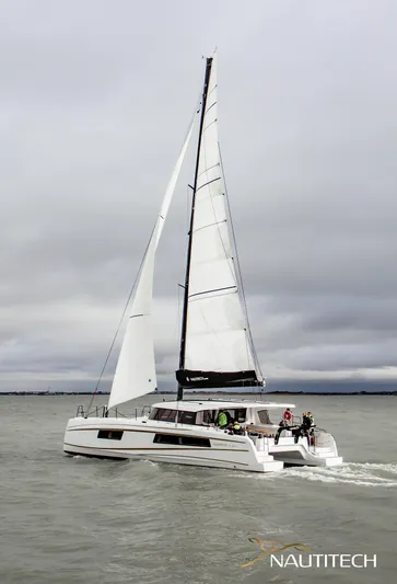 Nautitech 48 Open - Available For 2026 Delivery! Yacht Photos Pics Sailing catamaran Nautitech 48 Open (2025) on the water, showcasing sleek design and performance.