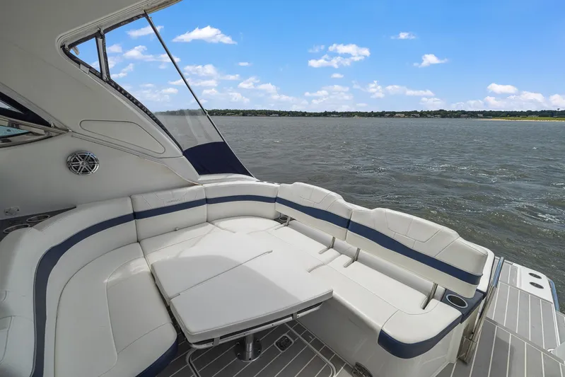  Yacht Photos Pics 2020 Formula 37 PC yacht with spacious seating area and scenic water view.