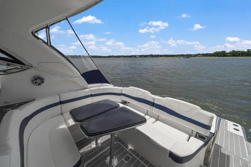  Yacht Photos Pics 2020 Formula 37 PC yacht with luxurious seating and scenic water view.