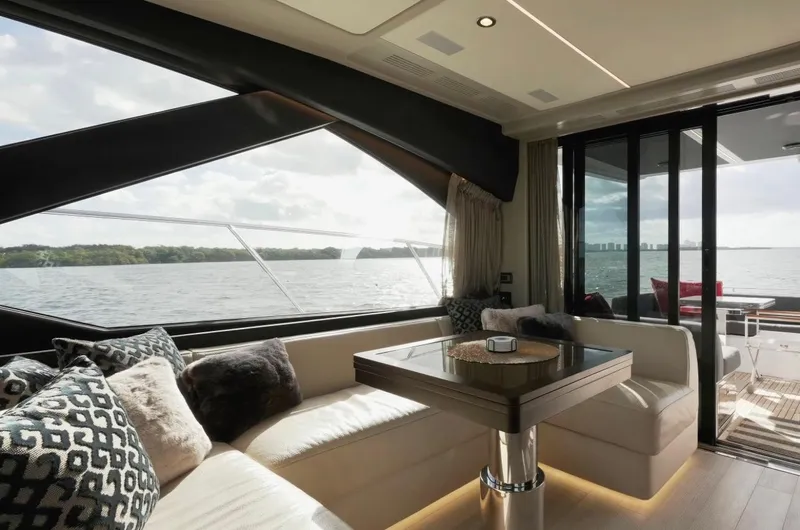  Yacht Photos Pics Luxurious interior of 2021 Azimut S6 Sports Fly yacht with scenic ocean view.