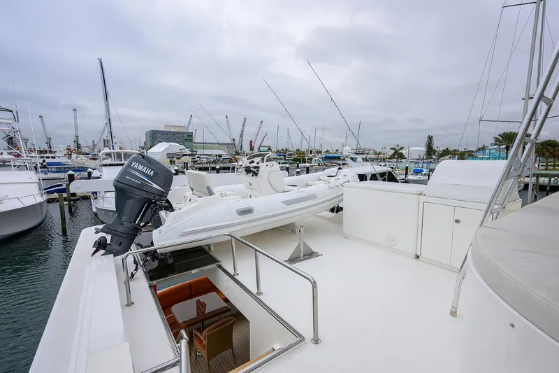 Miss Dunia Yacht Photos Pics 2008 Hargrave Raised Pilothouse yacht with Yamaha motor at marina.