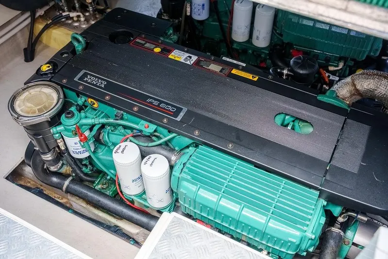 Aquaholic Yacht Photos Pics Volvo Penta IPS 600 engine in 2013 Sunseeker Portafino yacht.