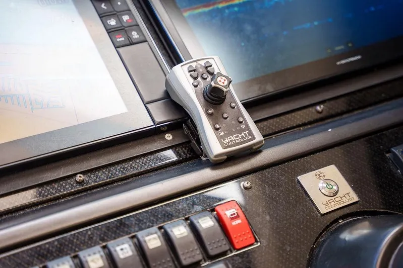 Aquaholic Yacht Photos Pics Control panel of a 2013 Sunseeker Portafino yacht with yacht controller.