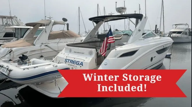  Yacht Photos Pics 2014 Sea Ray 350 Sundancer yacht with winter storage included, docked at marina.