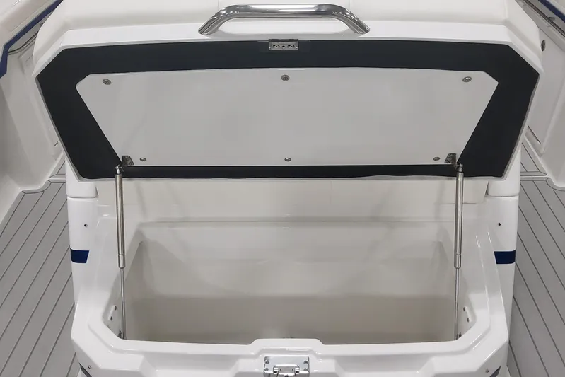  Yacht Photos Pics Open storage compartment on 2024 Formula 387 Center Console Fish boat.
